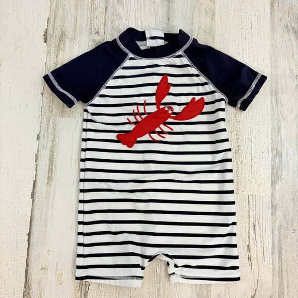 Gymboree Baby Boys 12 18 M Lobster One Piece Swimsuit Rash Guard Zip Swim - Picture 1 of 7